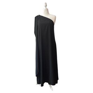 Black One-Shoulder Beaded Maxi Formal Dress w/ Cloak Sleeve – Size XL (BNWOT)